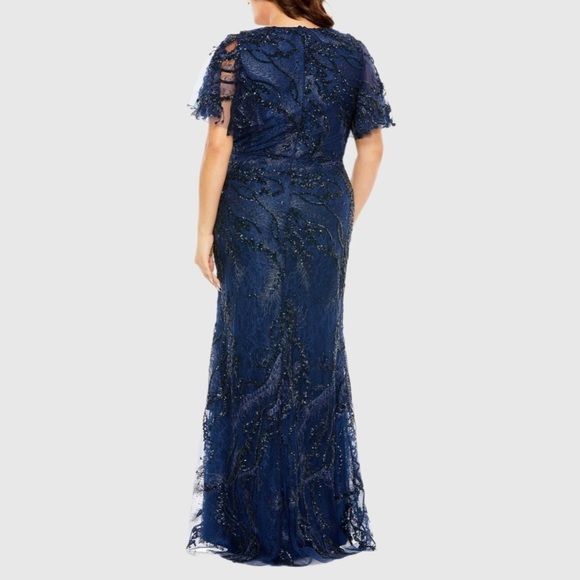 Mac Duggal 68432 NWT V Neck Flutter Sleeve Embellished Gown (Plus) - Picture 3 of 6